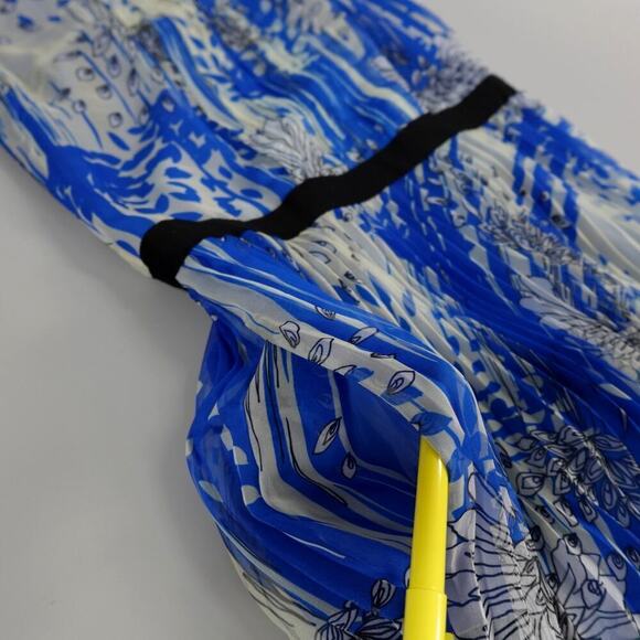 Miss Wu Sheer Dress Womens 4 Blue Floral Pleated Wedding Party Flowy Fairy - Picture 11 of 16